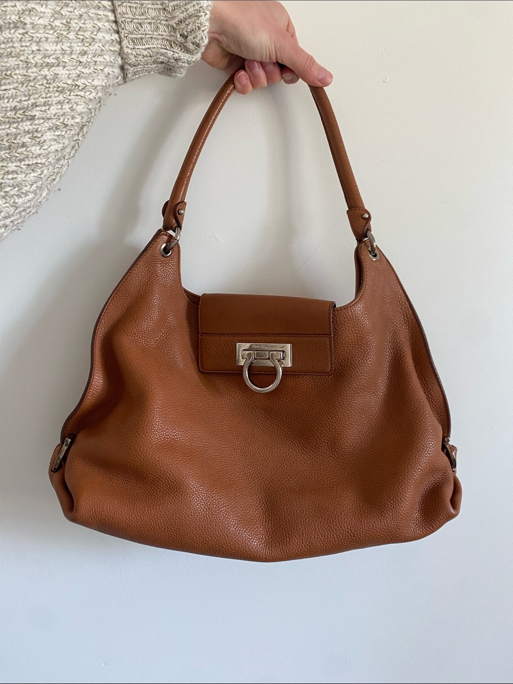 Salvatore Ferragamo Fanisa Cognac Pebbled Leather Hobo Bag